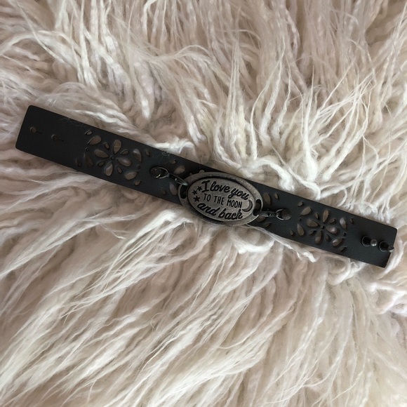 Thin Brown Leather Cuff Bracelet Love You To Moon - Picture 2 of 3